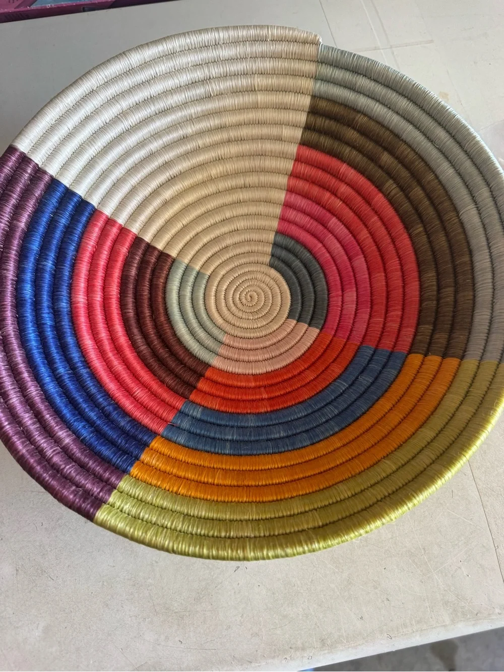 Colorful handwoven African basket